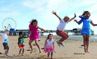 Kids having fun on Blackpool Beach