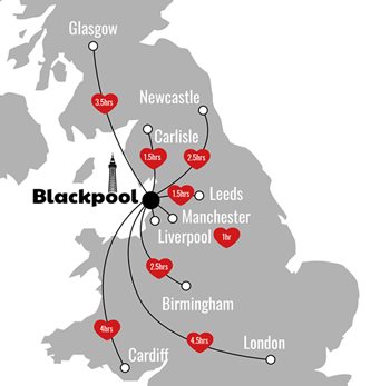 Car travel times to Blackpool from popular locations