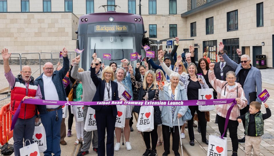 Main image for Trams return to Blackpool’s train station for the first time in 60 years article