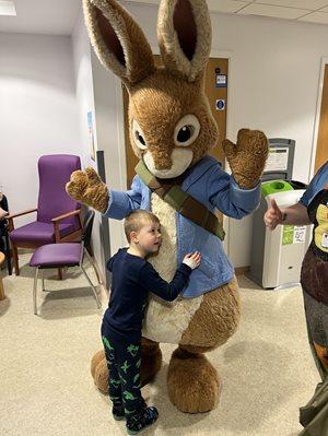 Peter Rabbit visiting children