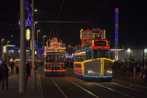 Illuminated trams on Blackpool Tramway